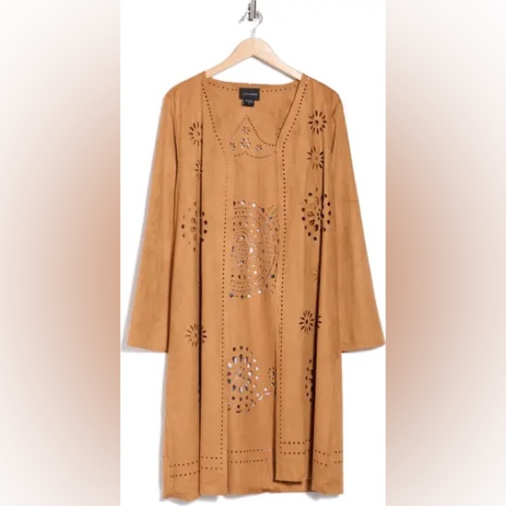 Tan Laser Cut Long Coat From Forgotten Grace At Nordstrom - Picture 3 of 5